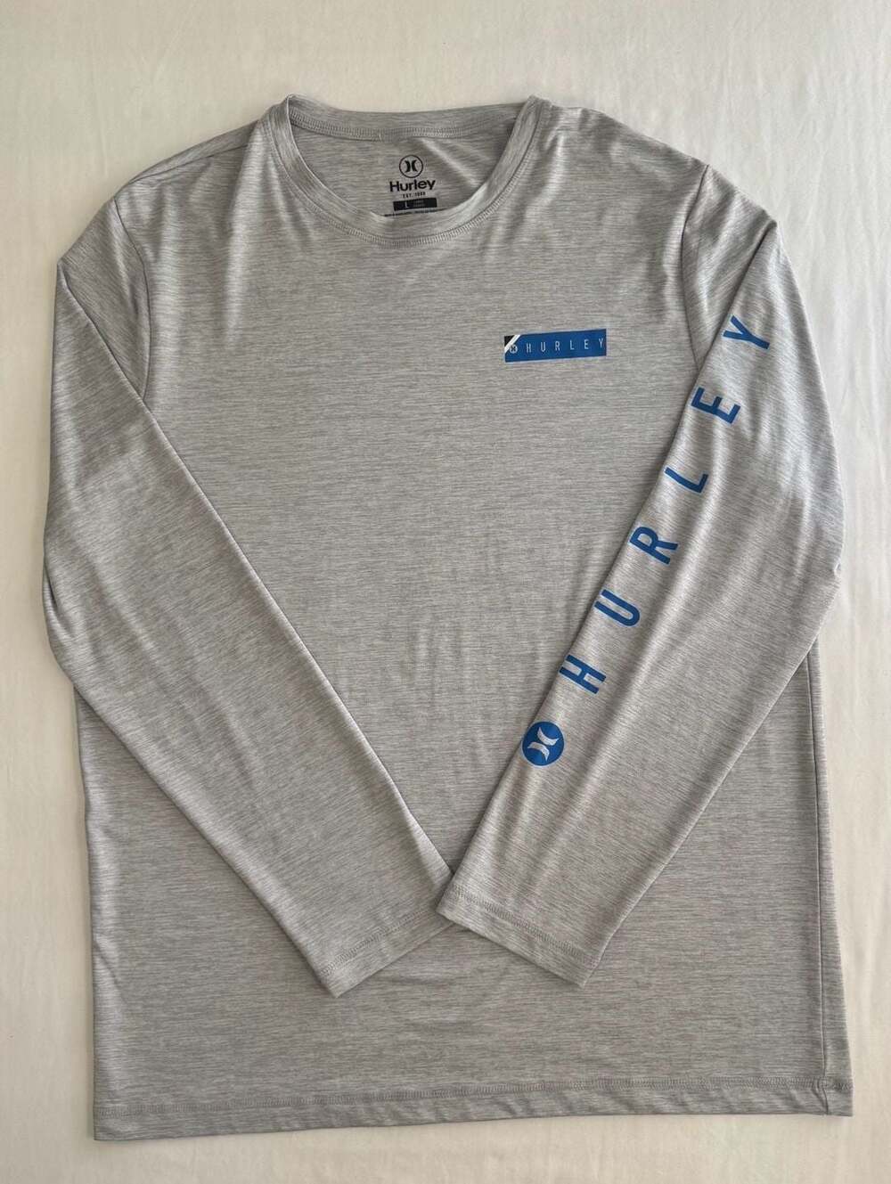 Hurley Long Sleeve UPF Tee Size L Gray Logo Athletic Shirt
